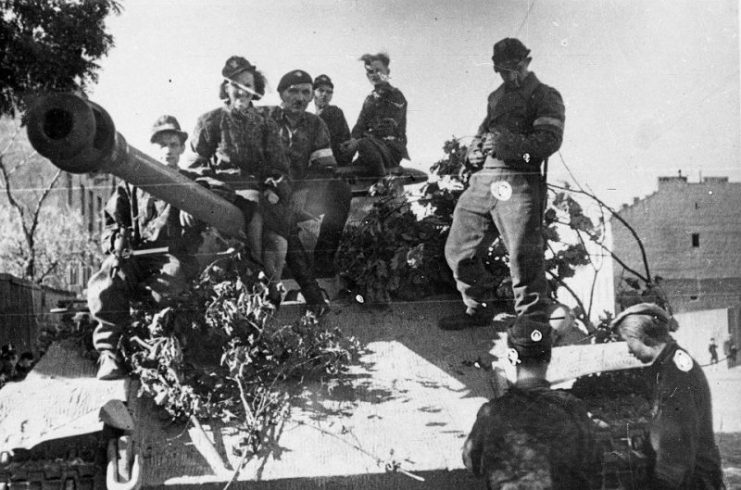 Batalion Zośka armored platoon on a captured German Panther, August 2, 1944.