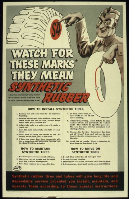 WWII poster about synthetic rubber tires.