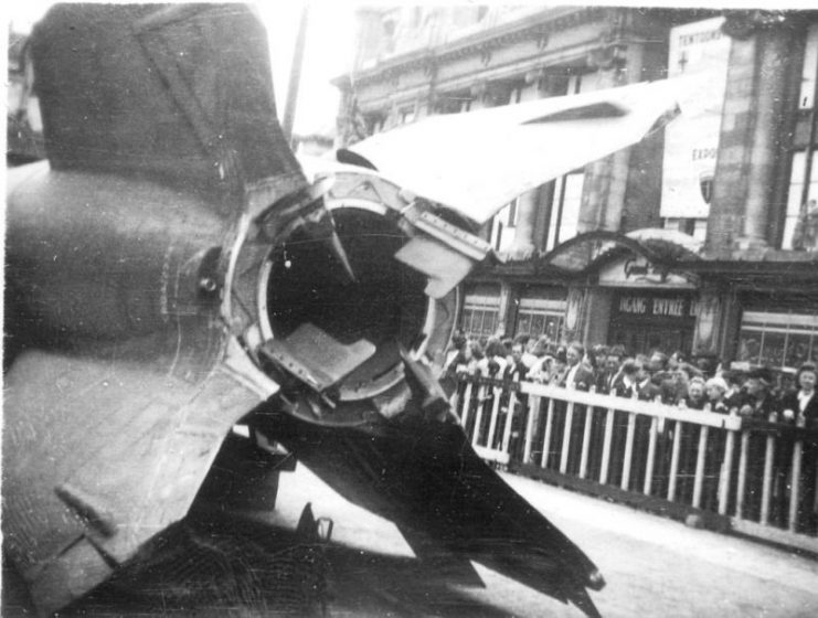 Captured V-2 on public display in Antwerp, 1945.