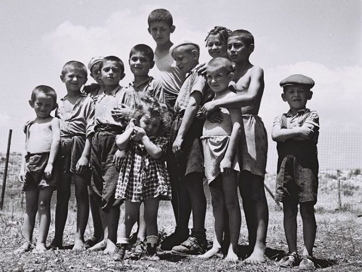 A group of orphans, survivors of the Holocaust, at the reception camp.
