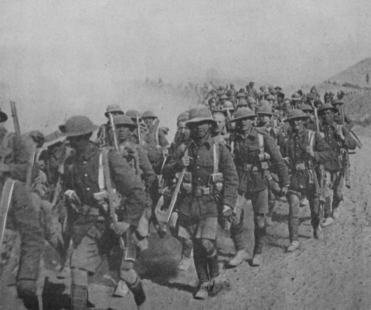 British soldiers marching in Mesopotamia.