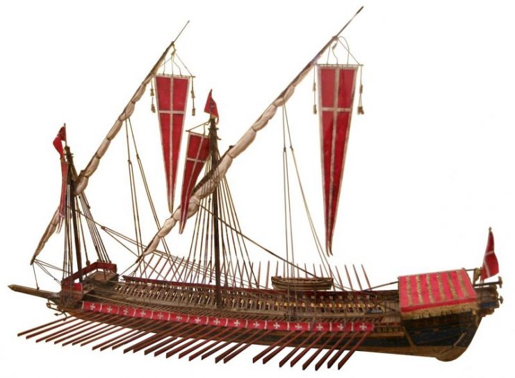 A model of a Maltese design typical of the 16th century, the last great era of the war galley by Myriam Thyes.. Photo: Myriam Thyes / CC BY-SA 3.0