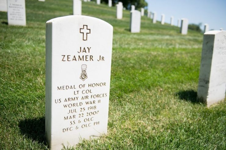 U.S. Army Air Forces Lt. Col. Jay Zeamer Jr., born July 25, 1918, and died March 22, 2007, is buried in Section 34, Grave 809-4 of Arlington National Cemetery.