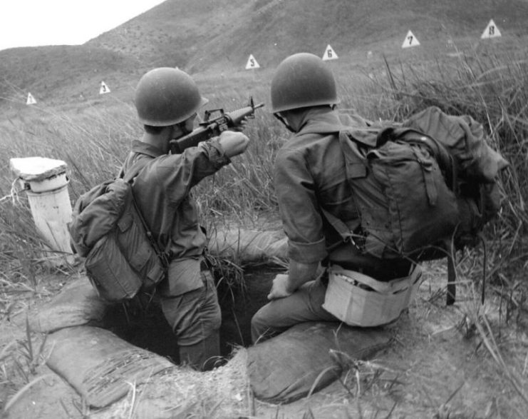 Range Practice With New M16 Rifle, Vietnam.