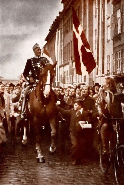 King Christian X riding through Copenhagen on his 70th birthday.