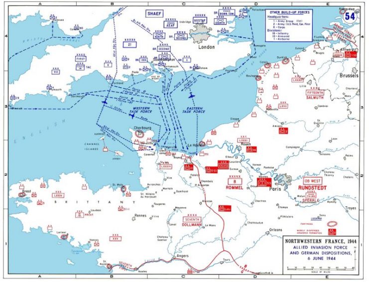 Map of Operation Neptune showing final airborne routes