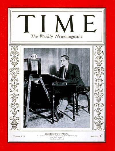Eamon de Valera appeared on Time magazine cover, 1932.