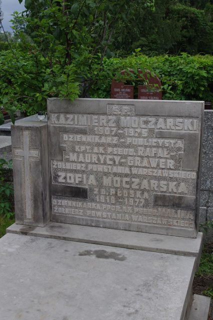 Grave of the writer and journalist Kazimierz Moczarski and journalist Zofia Moczarska at the Military Cemetery in Powazki Cemetery in Warsaw.Photo Mateusz Opasiński CC BY-SA 3.0