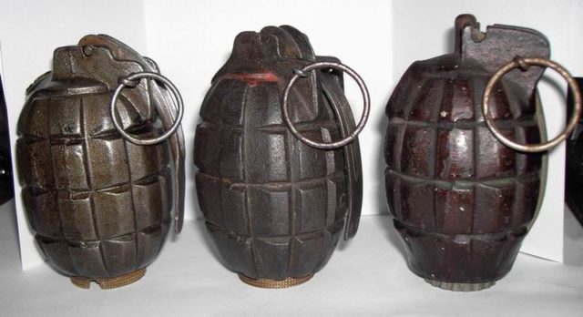 Mills bombs – British hand grenades. Source: By I, Jean-Louis Dubois, CC BY-SA 3.0