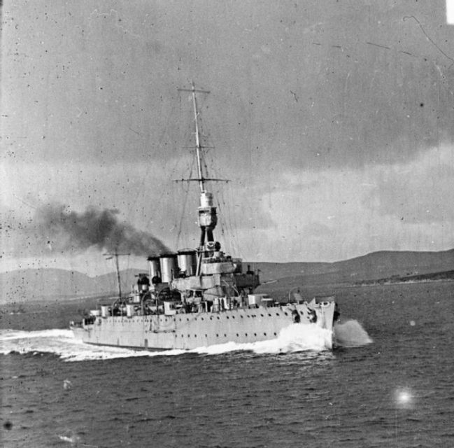 British light cruiser HMS CHESTER underway.