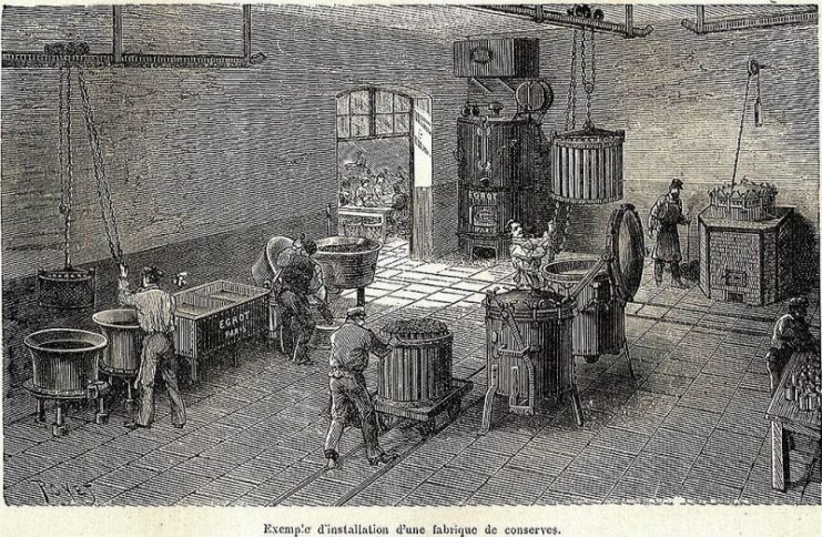 How canned food was made, picture from Albert Seigneurie’s Grocery Encyclopedia (1898). Retorts can be seen.