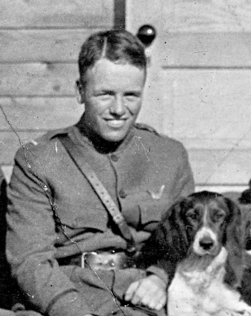 Quentin Roosevelt, son of US president Theodore Roosevelt, in uniform as a pilot in the US Army Air Corps in France During World War I. Quentin was shot down in July of 1918.