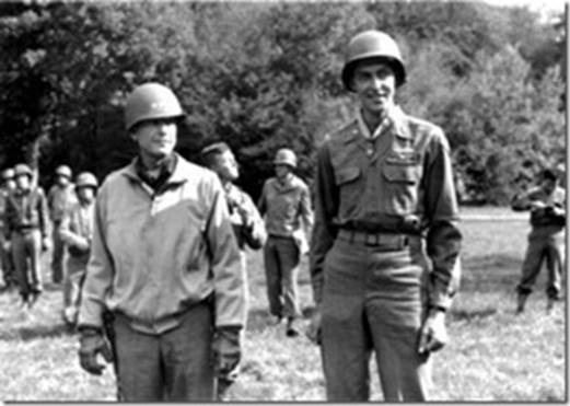 Lt. Van Thomas Barfoot (right) after being awarded the Medal of Honor by Lt. General Alexander Patch on 22 September 1944 in Epinal, France.
