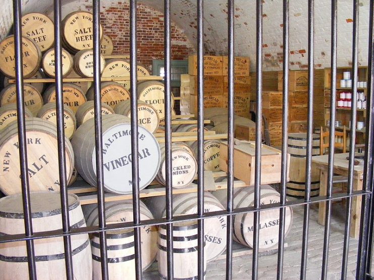 Recreation of a American Civil War rations storeroom at Fort Macon State Park, North Carolina.Photo: Bahamut0013 CC BY 3.0