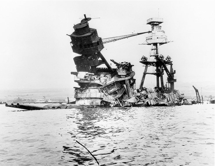 The visible superstructure of Arizona after her sinking
