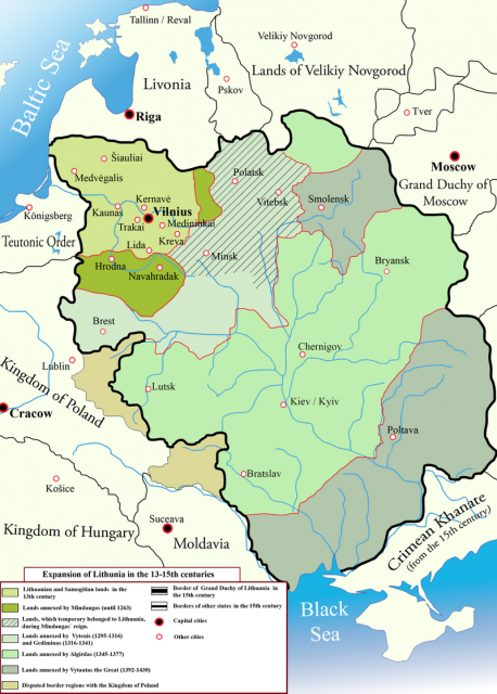 Changes in the territory of Lithuania from the 13th to 15th century. Photo by M.K. CC BY-SA 2.5