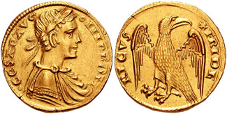 Friedrich II. On a Sicilian gold coin. Photo: cngcoins.com / CC BY-SA 3.0