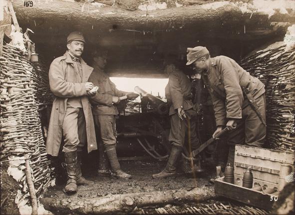 Artillery battery of the Croatian Royal Home Guard in a gun pit on the Italian Front. WWI