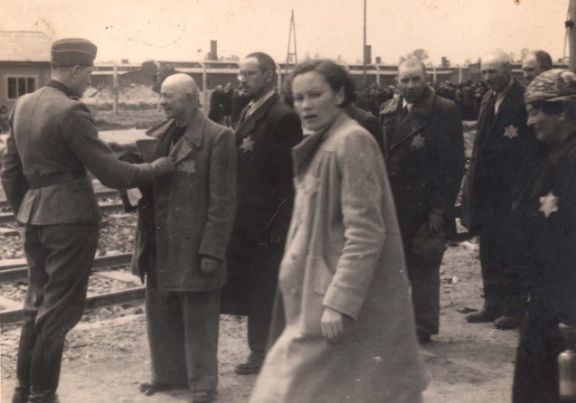 Arrival process of Hungarian Jews from the Tet Ghetto in Auschwitz-Birkenau extermination camp.