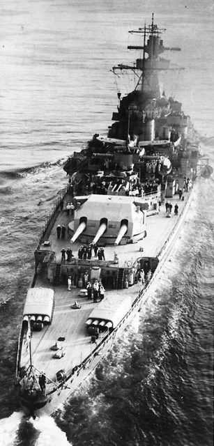 Admiral Graf Spee (German Armored Ship, 1936) Seen from astern, while underway in the English Channel.