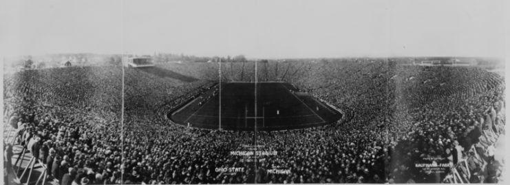 Ohio State was the opponent in the dedication game at Michigan Stadium in Ann Arbor.