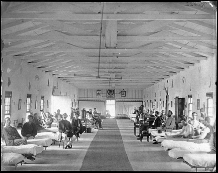 Patients in Ward K of Armory Square Hospital in Washington, DC in 1865