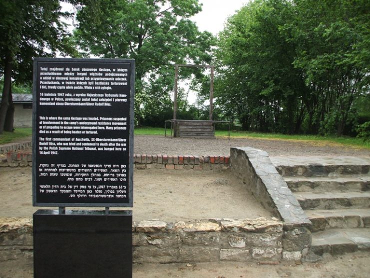 The location where Höss was hanged, with plaque