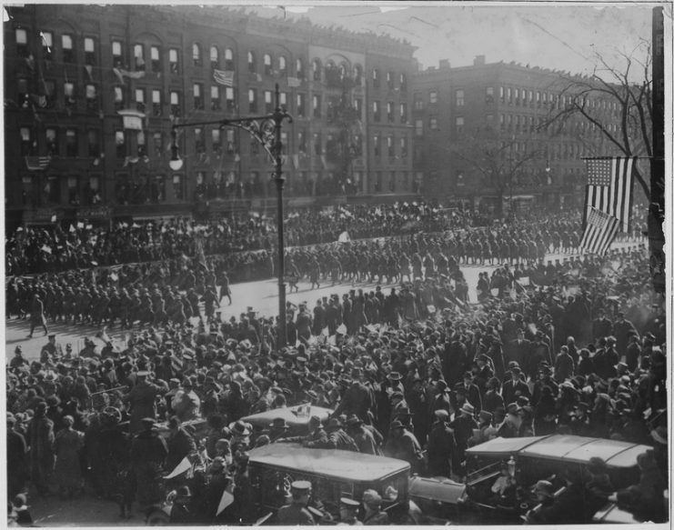 The 369th Infantry (old 15th National Guard) parade through New York City.