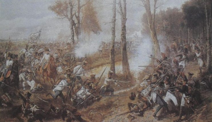 The fight of the 19th Hungarian regiment of Austrian army against the French infantry.