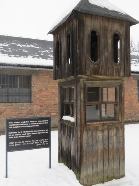 This booth was used by the SS during the lengthy roll calls when the weather was bad. Inmates were often made to stand for many hours in the freezing cold.