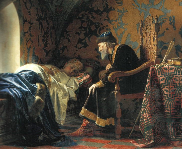Tsar Ivan IV admires his sixth wife Vasilisa Melentyeva. 1875 painting by Grigory Sedov.