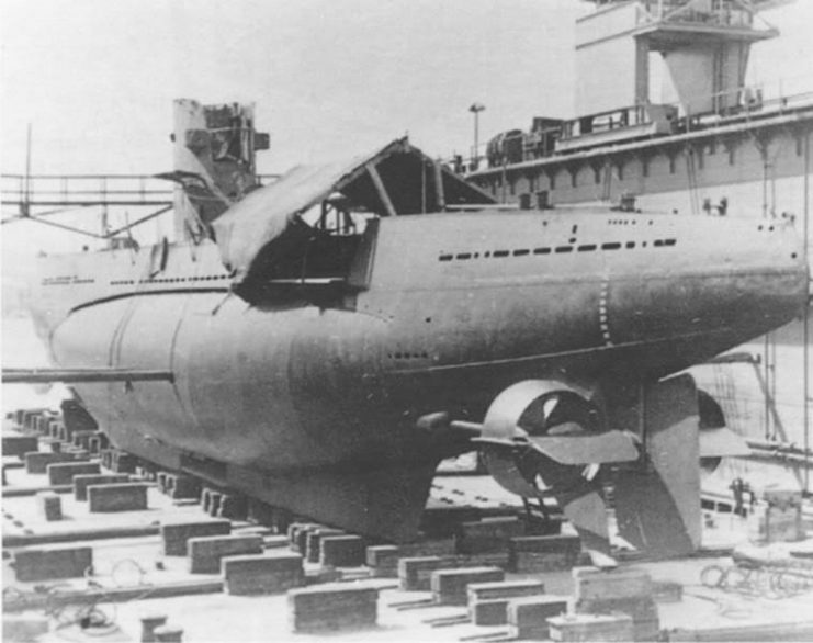 German Type IIB submarine U-18 being re-assembled at the Galați shipyard.jpg