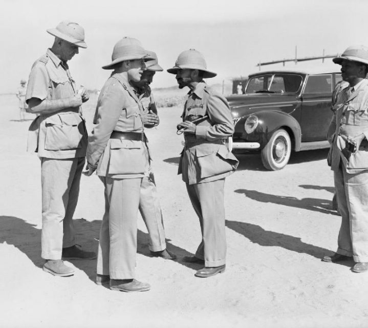 Wingate, ‘Gideon Force’ Commander, talking with the Emperor Haile Selassie of Abyssinia.