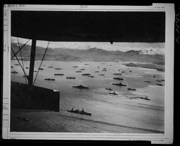 Part of the huge U.S. fleet at anchor, ready to move against Kiska.