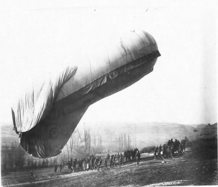 Cacquot Balloon of the 10th Balloon Company ready for launch. History of the 10th Balloon Company, Gorrell’s History of the American Expeditionary Forces Air Service, 1917-1919. Series F, Balloon Section, Volume 6, Histories of the 1st-20th, 23rd-26th, and 30th Balloon Companies, Balloon Wing Companies A-F; and the Balloon Field at La Testa. fold3.com