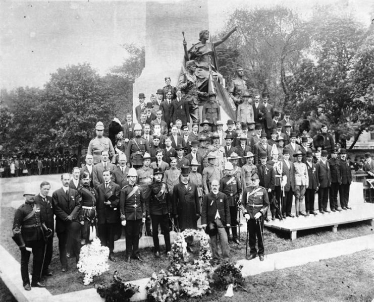 The unveiling of the South African War Memorial in Toronto, Ontario, Canada, in 1908.