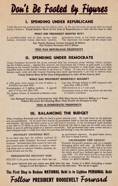 1936 re-election handbill for Roosevelt promoting his economic policy.