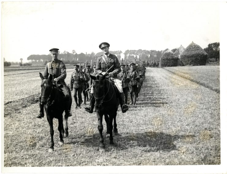 British infantry [2nd Leicesters] at drill during a rest from the trenches