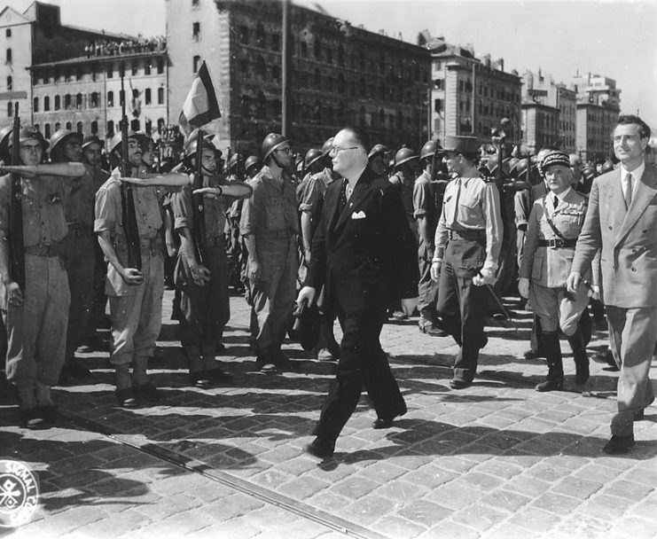 Jean de Lattre de Tassigny walking through the liberated city of Marseille