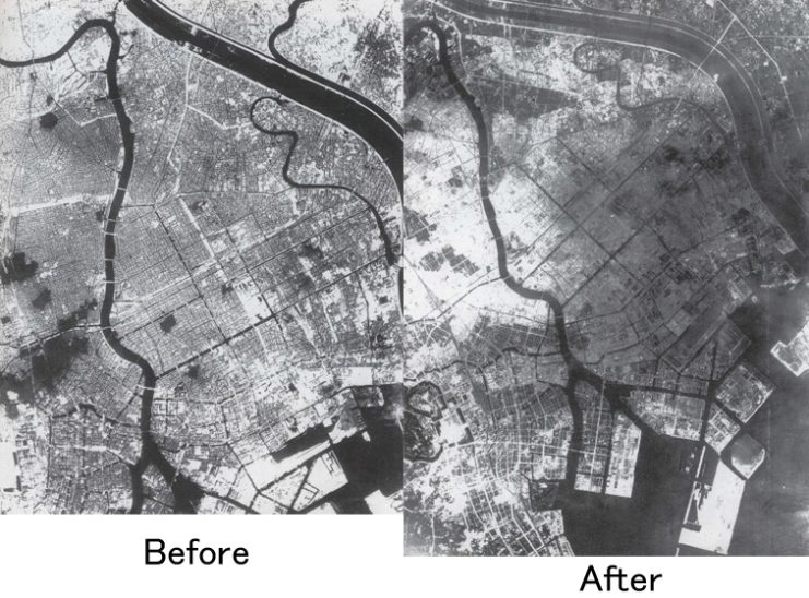 A bird’s-eye view of Tokyo before and after the air raids