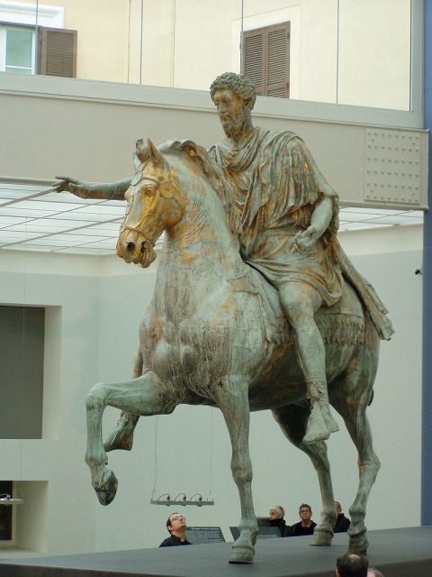 A full view of the equestrian statue in the Capitoline Museums