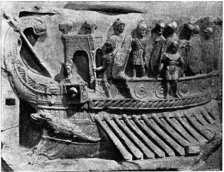 A Roman naval bireme depicted in a relief.