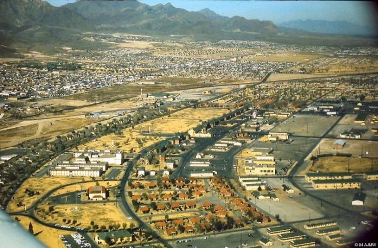 Aerial view of Fort Bliss, 1968, with N-El Paso in background.