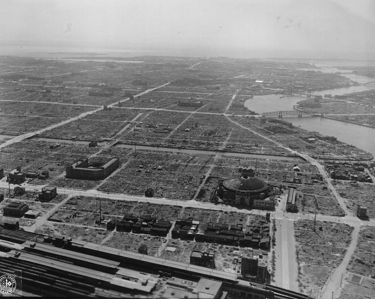 Aerial view of Tokyo following the war