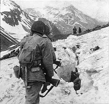 American troops endure snow and ice during the Battle of Attu in May 1943.