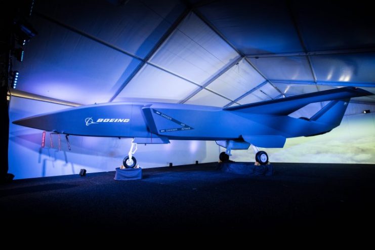 A model of the unmanned Boeing Airpower Teaming System was unveiled at the Australian International Airshow Feb. 27. The Boeing Airpower Teaming System will provide multi-mission support for air control missions. (Boeing photo)