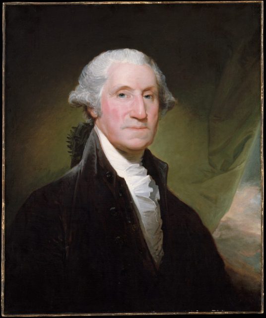 A portrait of President George Washington by Gilbert Stuart.