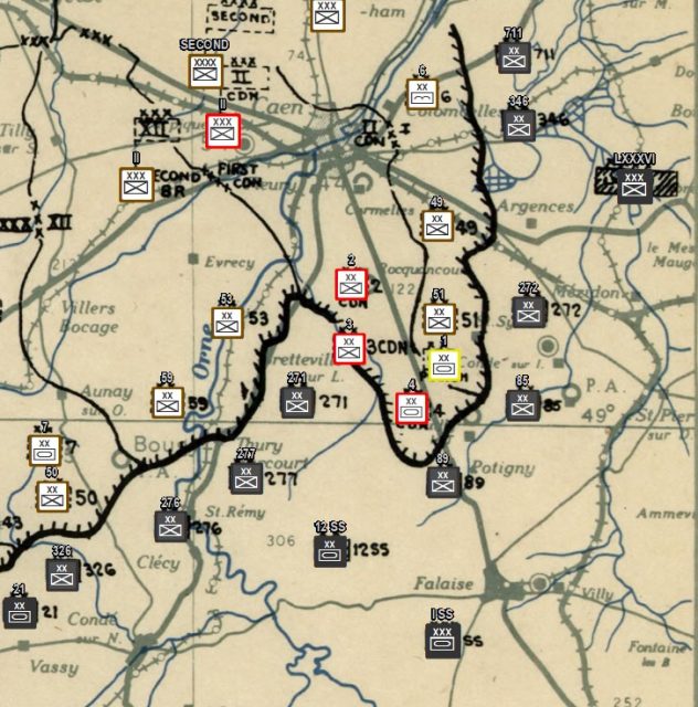 Unit positions of the First Canadian Army across 87 days of combat, mapped from the division to battalion level, and showing infantry, armoured, artillery, and engineer units. – Image from Project ‘44 Alpha.