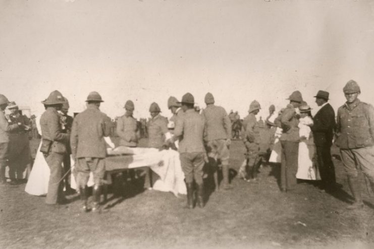 British troops enjoying tea time.