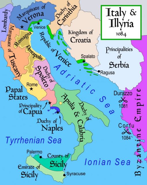 By 1084 CE, the Normans had firmly established themselves in the Mediterranean. Norman progress in Sicily during Robert’s expeditions to the Balkans. Photo: MapMaster / CC BY-SA 2.5